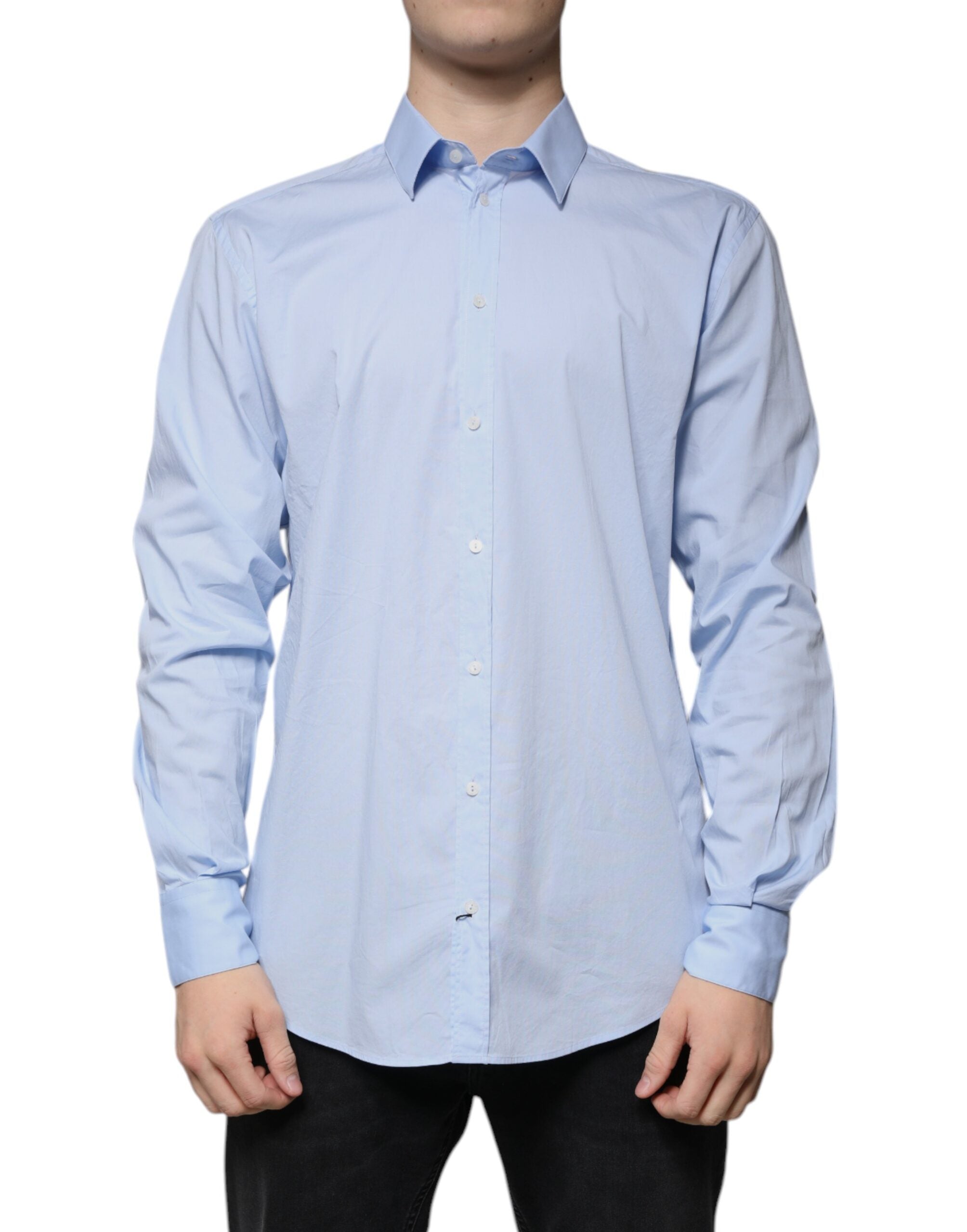 Dolce & Gabbana Light Blue Cotton Shirt MARTINI Slim Fit